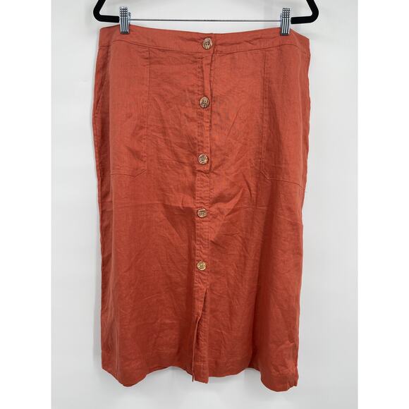 Marc New York Andrew Marc Womens Bruschetta Orange Midi Button Skirt NEW Large - Picture 11 of 12